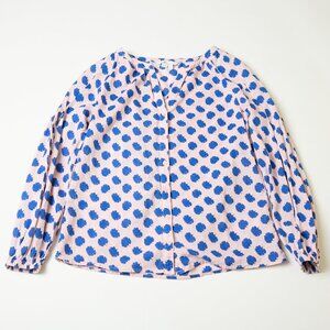 Boden Esme pink blue floral print cotton linen bohemian blouse size US 2 xs